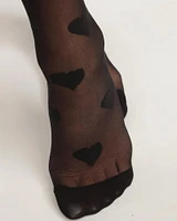 Sheer Sock with Hearts in Black