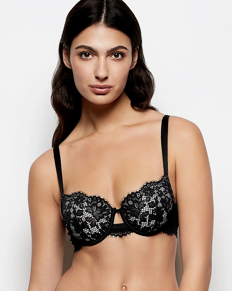 Lightly Lined Balconette Bra with Lace Black