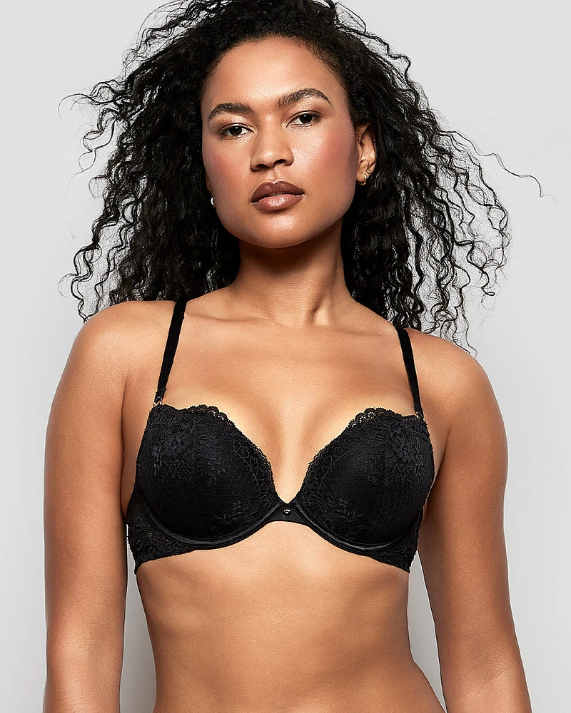 Allover Lace Push Up Bra Smoulder Black