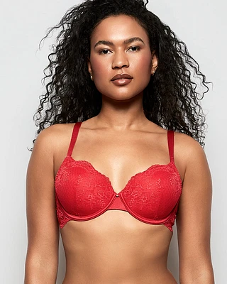 Allover Lace Lightly Lined Full Coverage Bra Cosmo Red