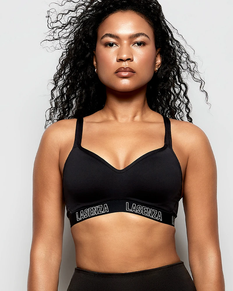 Medium Impact Logo Sports Bra Smoulder Black