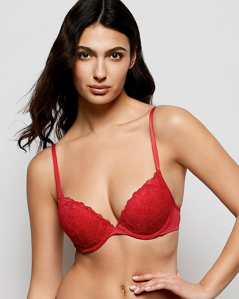 Push Up Plunge Bra with Lace Overlay