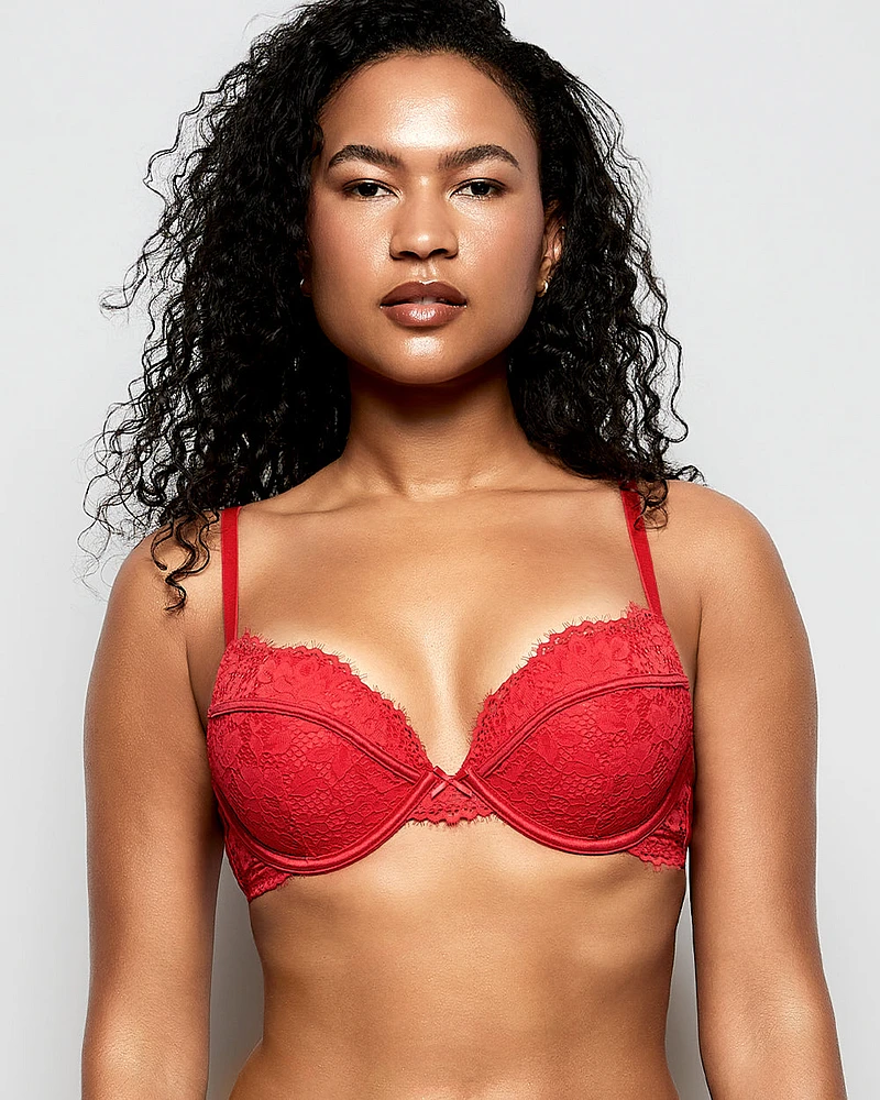 Soutien-gorge +2 tailles de bonnet en dentelle rouge cosmo