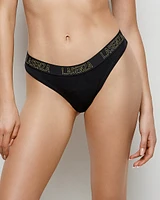 Thong Panty with Logo Band Smoulder Black