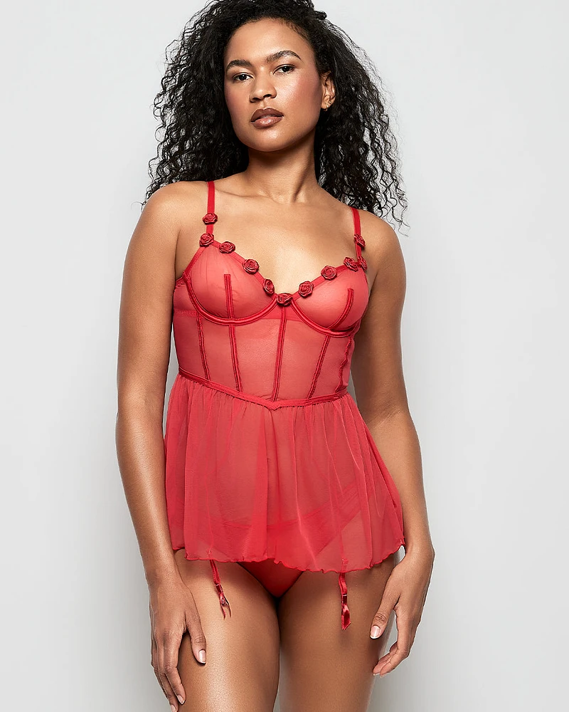 Unlined Babydoll with Rosette Cosmo Red