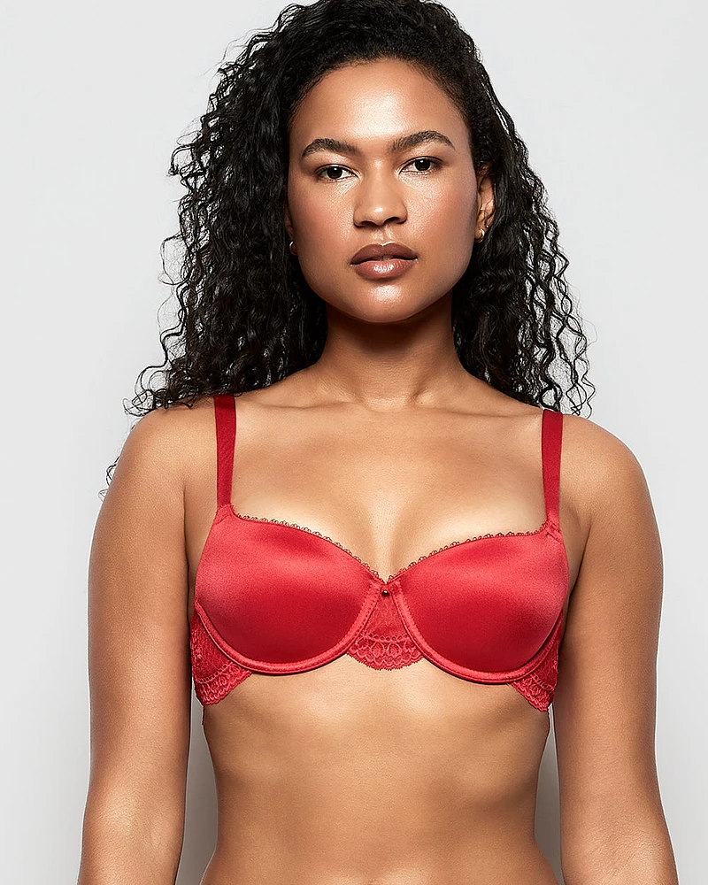 Lightly Lined Balconette Bra with Lace Wing Cosmo Red