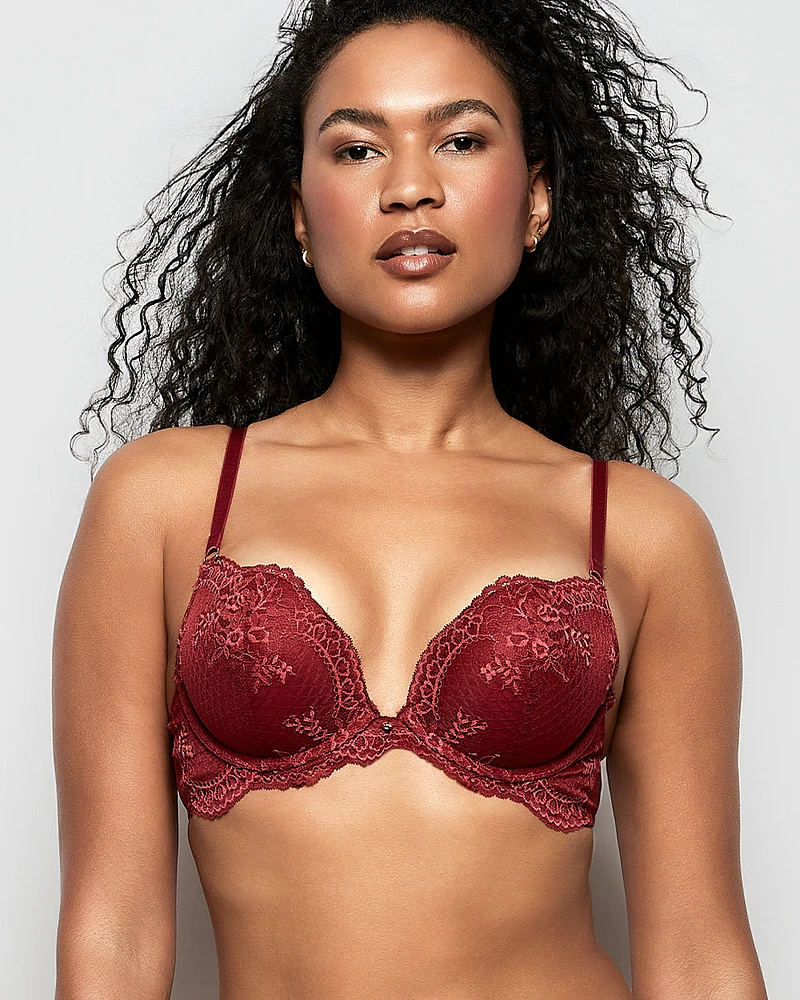 Soutien-gorge pigeonnant avec incrustation de dentelle rouge somptueux