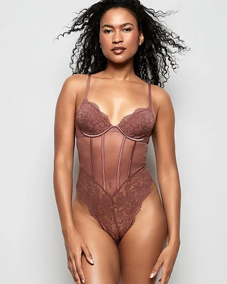 Lightly Lined Lace Bodysuit Dusty Cedar