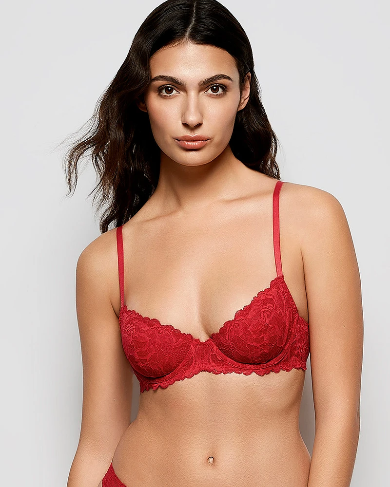 Unlined Demi Bra with Allover Lace Cosmo Red