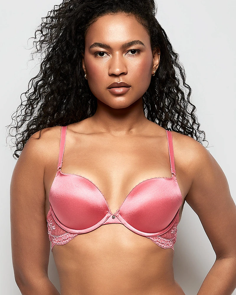 Soutien-gorge pigeonnant avec côté en dentelle rose romantique