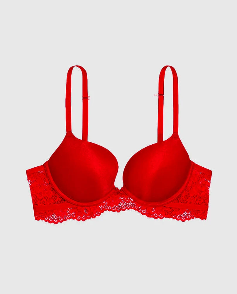 Soutien-gorge pigeonnant avec côté en dentelle rouge cosmo