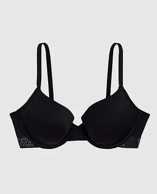 Lightly Lined Demi Bra with Logo Black