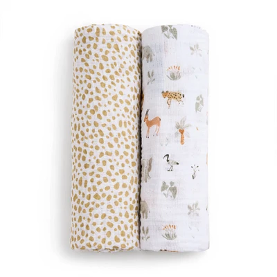 Cotton Muslin Swaddles (2) - Giraffe Safari