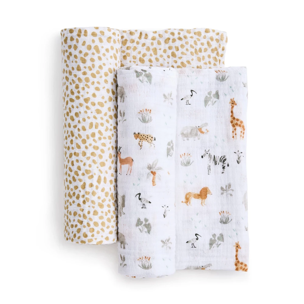 Cotton Muslin Swaddles (2) - Giraffe Safari