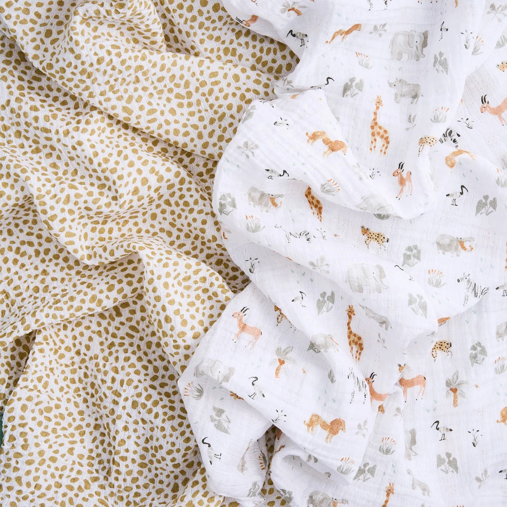 Cotton Muslin Swaddles (2) - Giraffe Safari