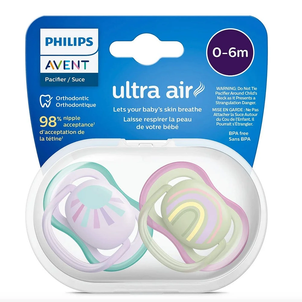 Ultra Air Pacifier 0-6m Lilac Sun/Green Rainbow 2-pack