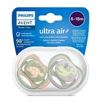 Ultra Air Pacifier 6-18m Orange Turtle / Green Whale 2-pack