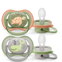 Ultra Air Pacifier 6-18m Orange Turtle / Green Whale 2-pack