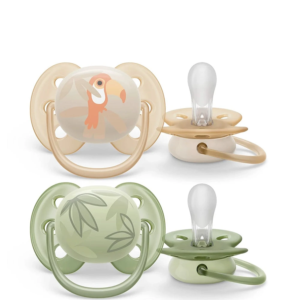 Ultra Soft Pacifier 0-6m Toucan / Green Leaves 2-pack