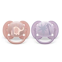 Ultra Soft Pacifier 0-6m Lychee Elephant / Lilac Palms 2-pack