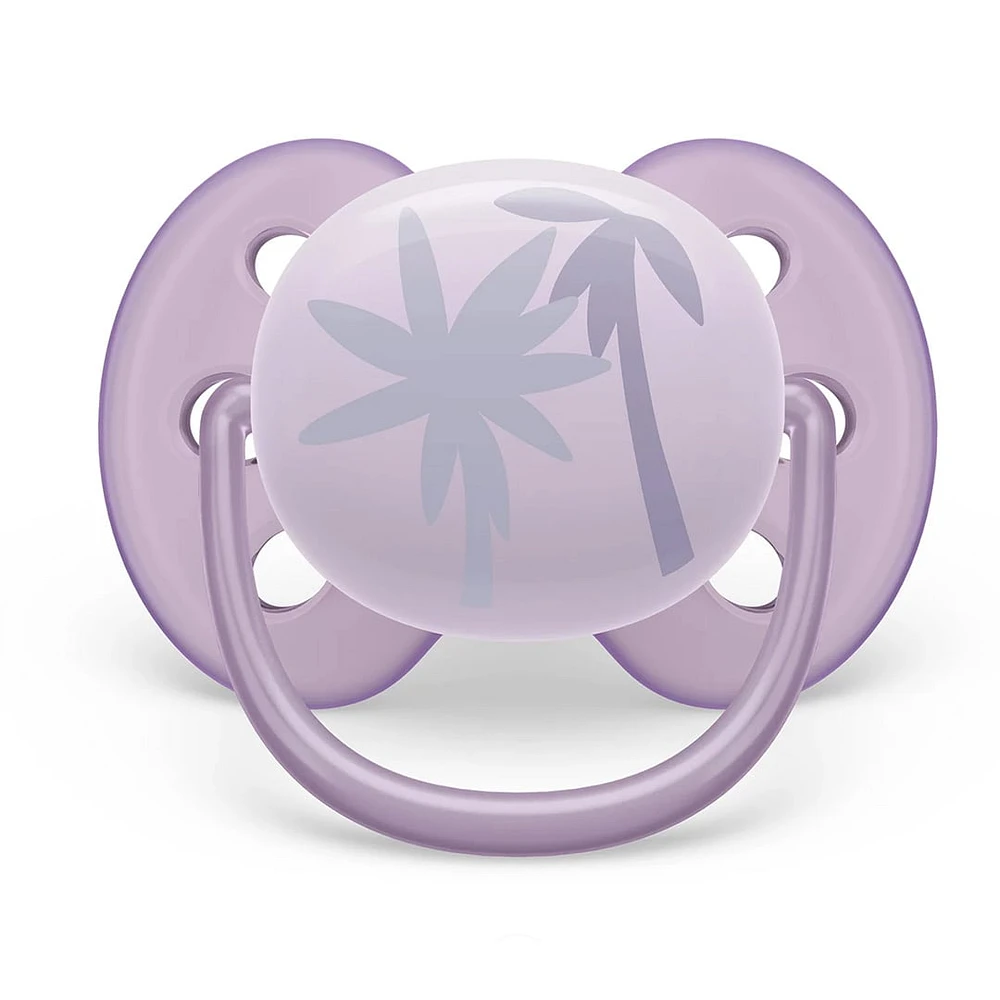 Ultra Soft Pacifier 0-6m Lychee Elephant / Lilac Palms 2-pack