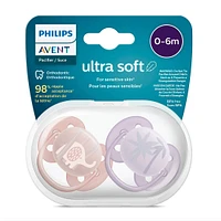 Ultra Soft Pacifier 0-6m Lychee Elephant / Lilac Palms 2-pack