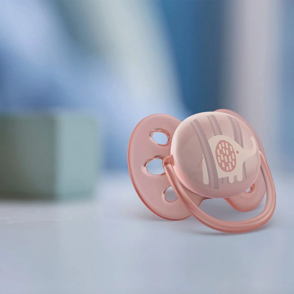 Ultra Soft Pacifier 0-6m Lychee Elephant / Lilac Palms 2-pack