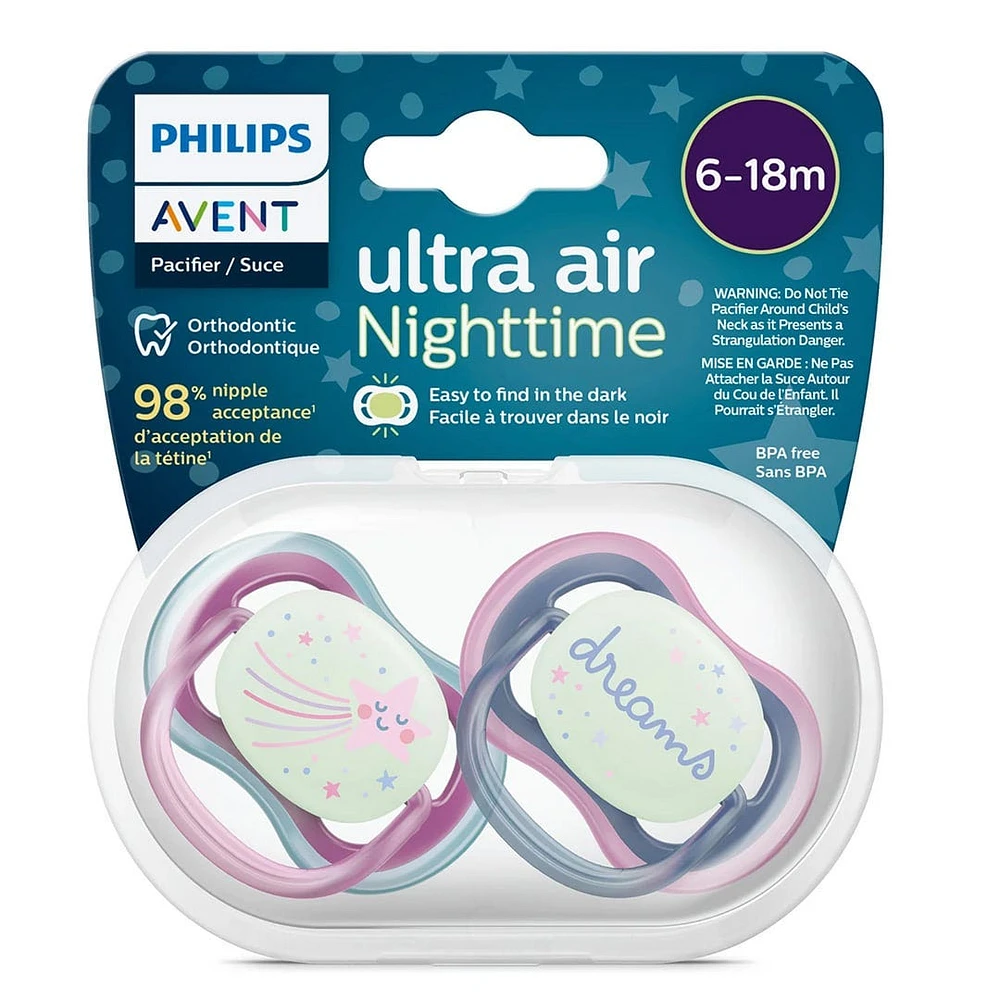Ultra Air Pacifier Nighttime 6-18m Falling Star/Dreams 2-pack