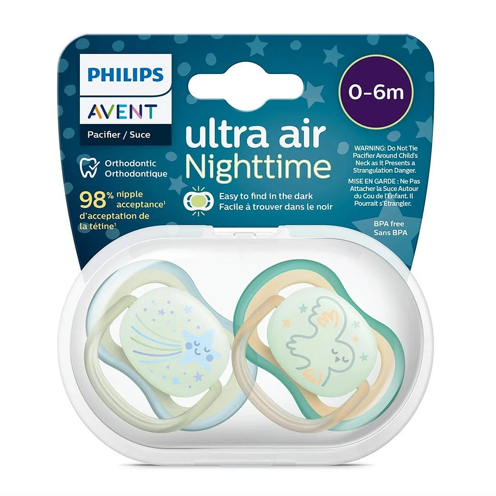 Ultra Air Pacifier Nighttime 0-6m Smiling Star/Owl 2-pack
