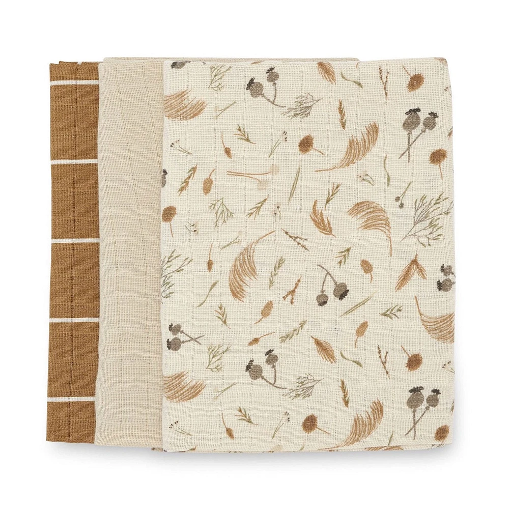 Organic Baby Muslin Blanket Set of 3 - Grasslands
