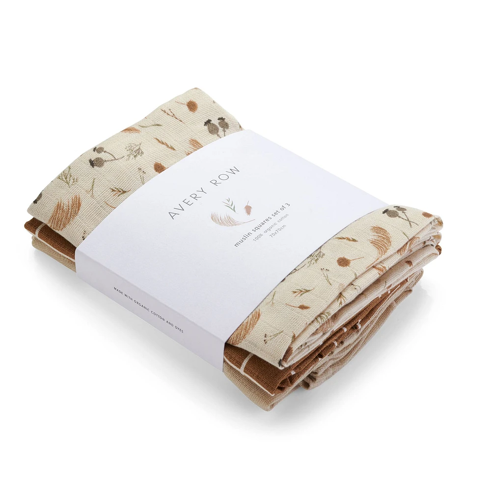 Organic Baby Muslin Blanket Set of 3 - Grasslands
