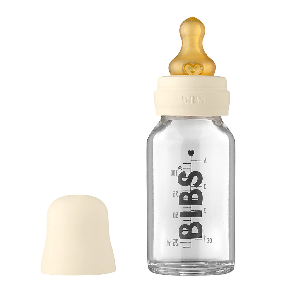 BIBS Baby Glass Bottle Complete Set Latex 110ml - Ivory