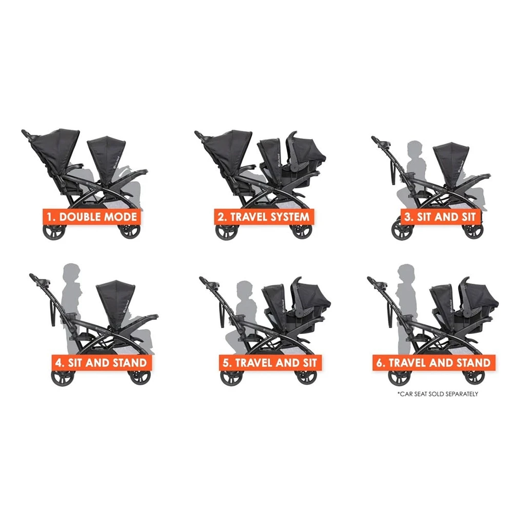 Sit N' Stand® Double 2.0 Stroller - Dash Black