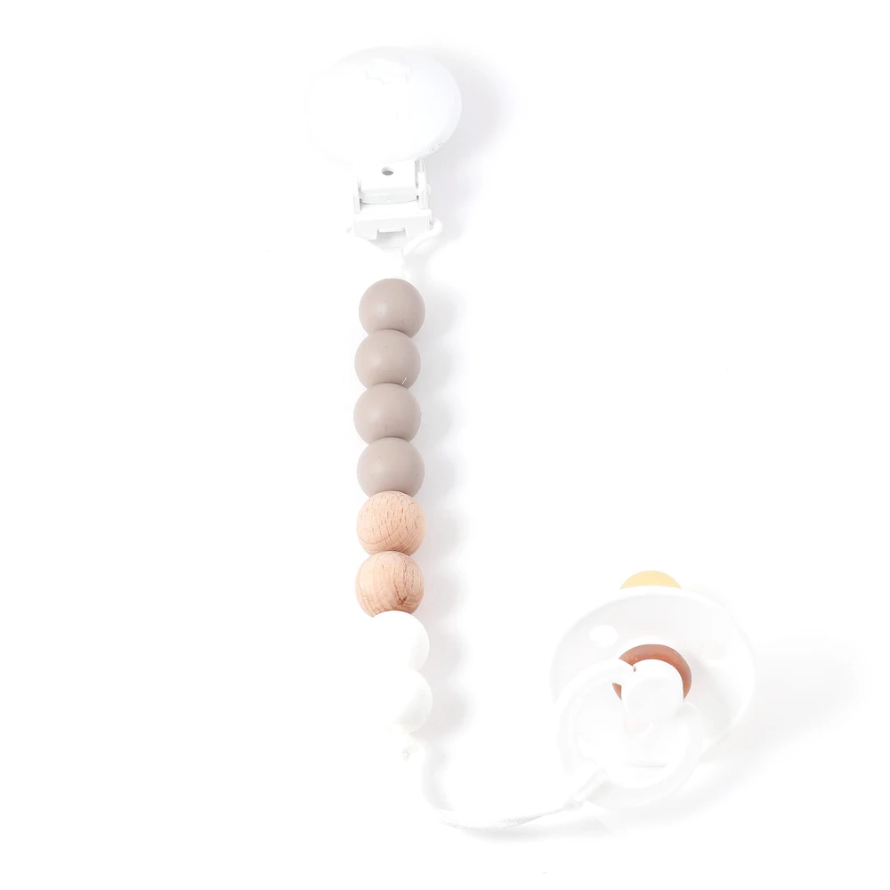 Maxi Wood Pacifier Clip - Taupe