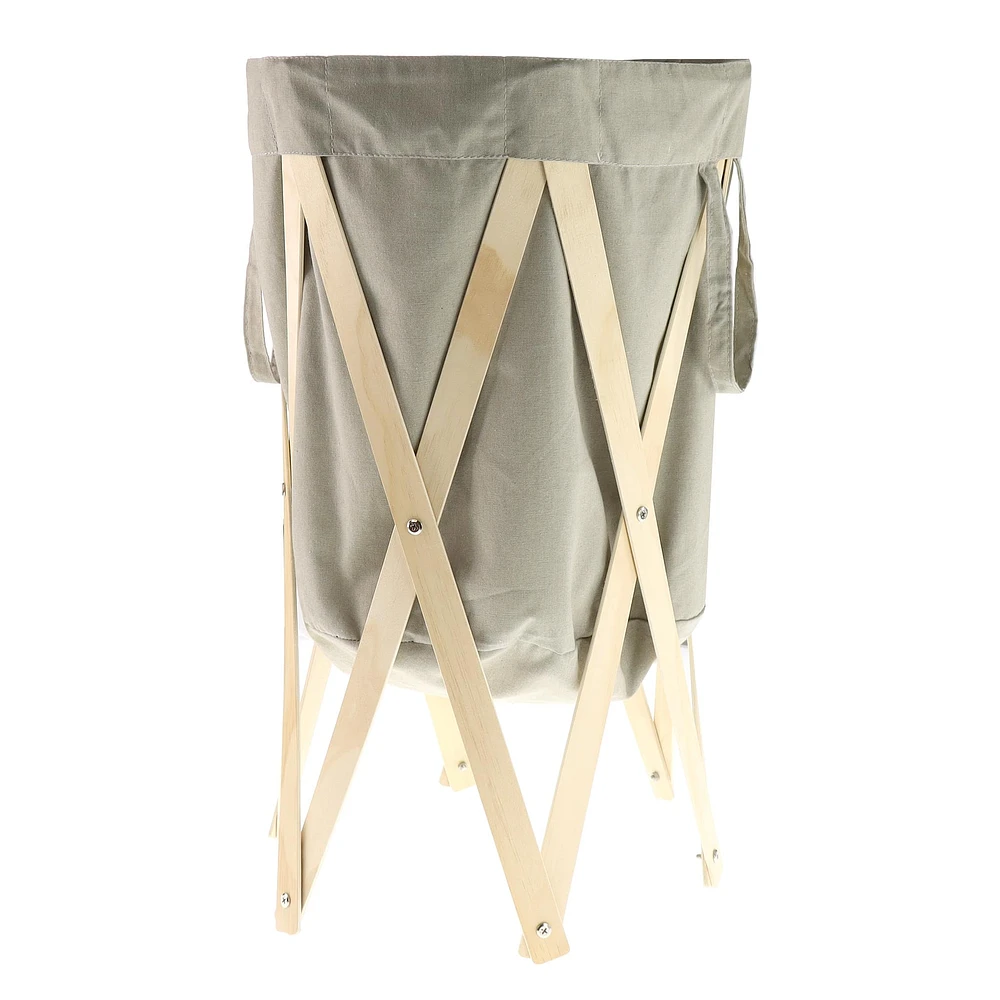 Laundry Basket - Taupe And Wood