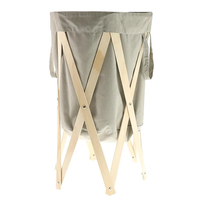 Laundry Basket - Taupe And Wood