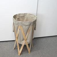 Laundry Basket - Taupe And Wood