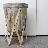 Laundry Basket - Taupe And Wood