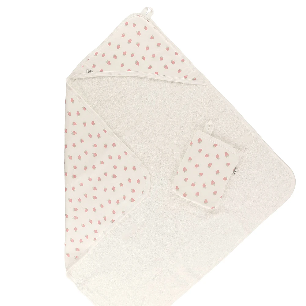 Serviette de Bain à Capuchon et Gant - Fraises