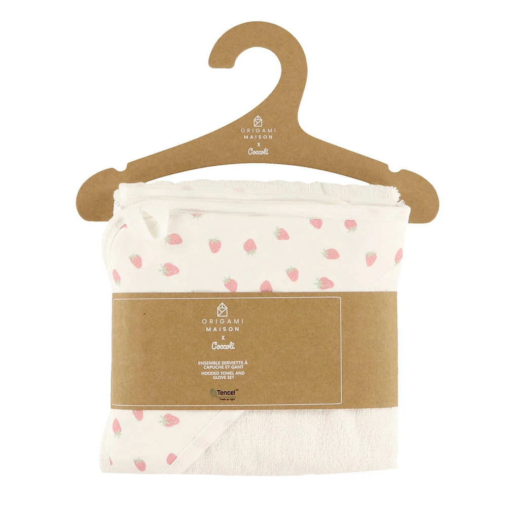 Serviette de Bain à Capuchon et Gant - Fraises