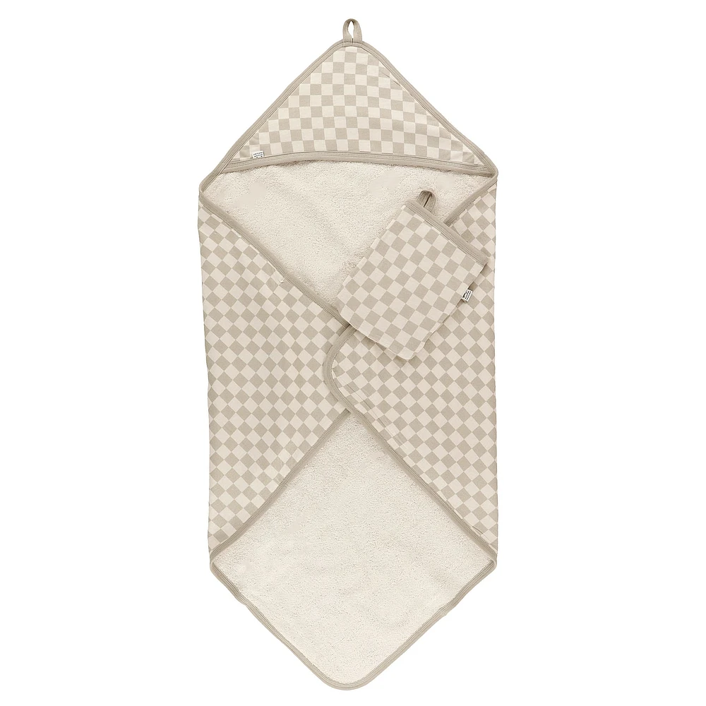 Hooded Bath Towel and Wash Mitt - Plaid