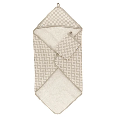 Hooded Bath Towel and Wash Mitt - Plaid