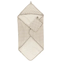 Hooded Bath Towel and Wash Mitt - Plaid