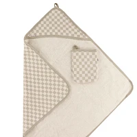 Hooded Bath Towel and Wash Mitt - Plaid