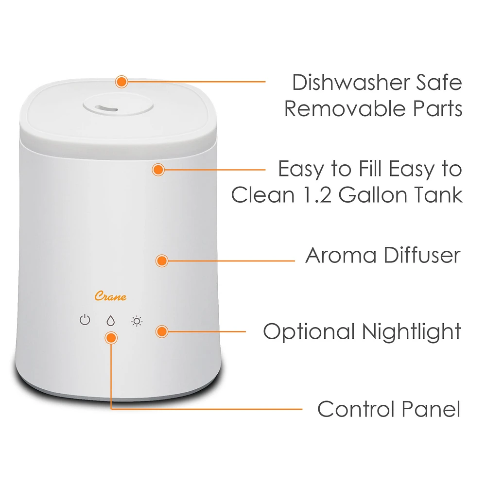 Humidificateur Ultrasonique à Vapeur Froide avec diffuseur d’arômes (1,2 gal.)