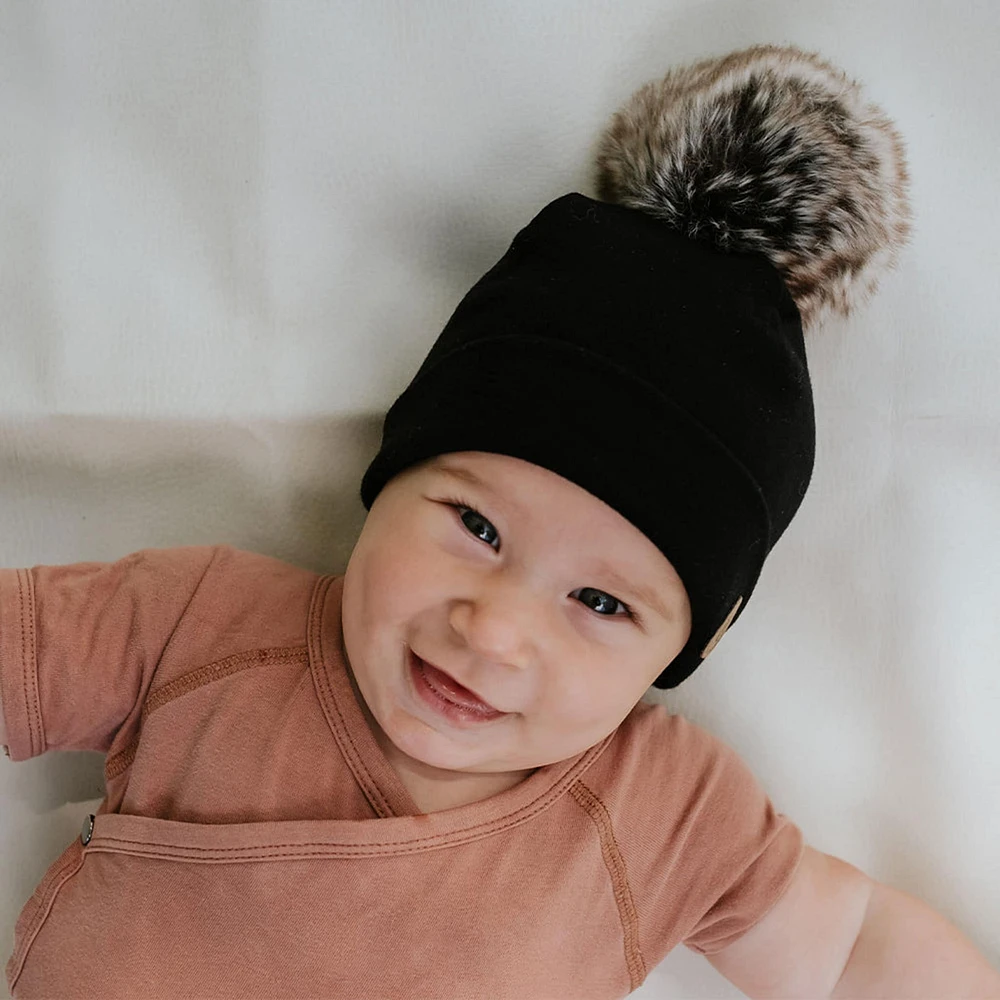 Tuque Pompon 0-6mois - Onyx Noir