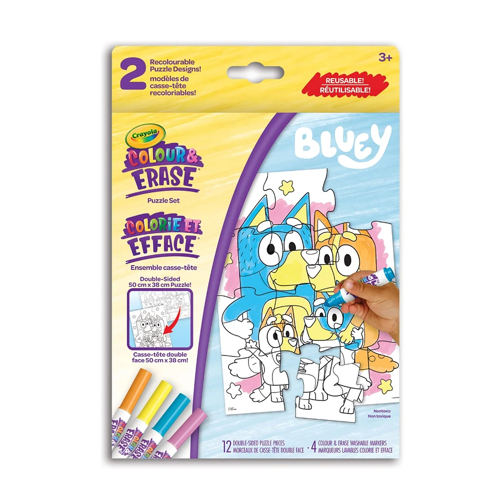 Crayola Colour & Erase Reusable Puzzle Set, Bluey