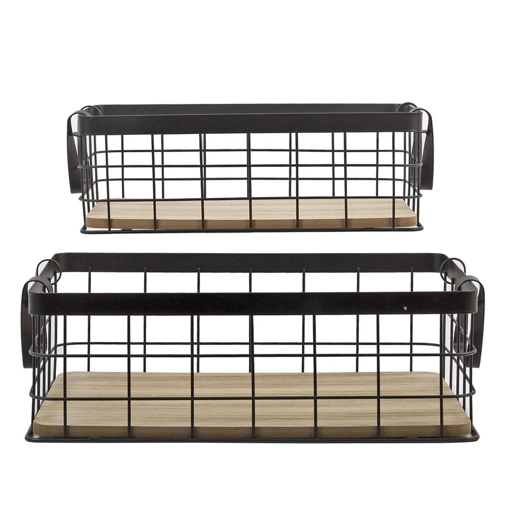 Set of 2 Modern Metal Basket- Black 