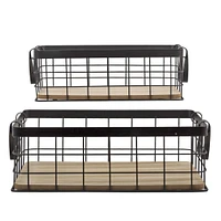 Set of 2 Modern Metal Basket- Black 