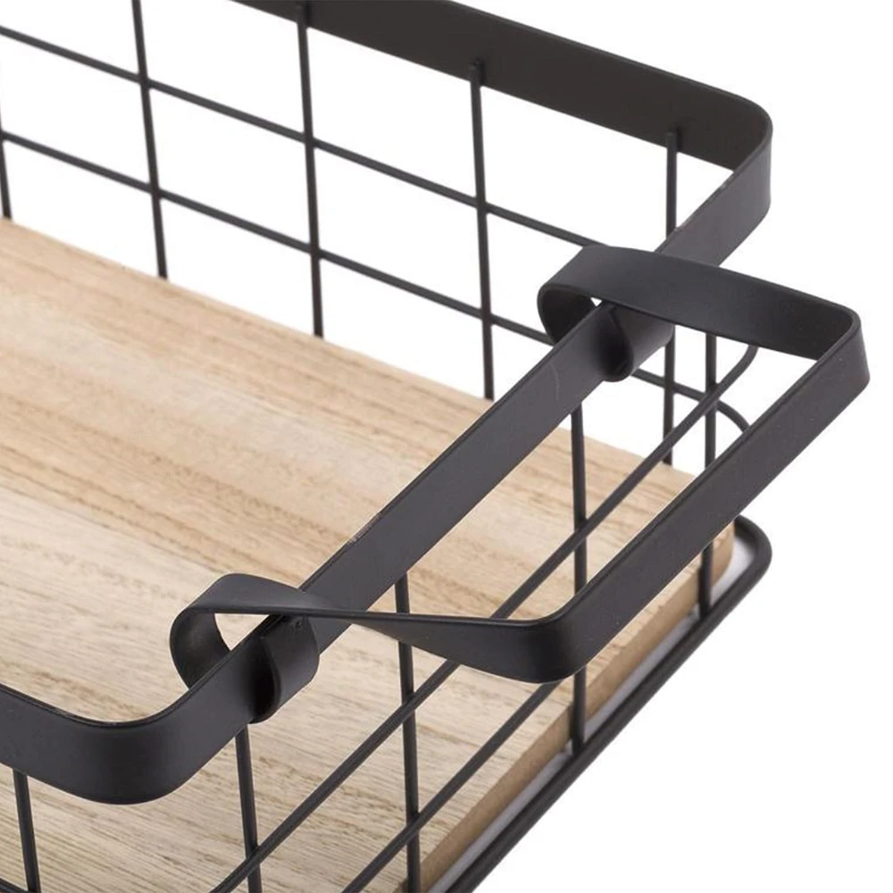 Set of 2 Modern Metal Basket- Black 